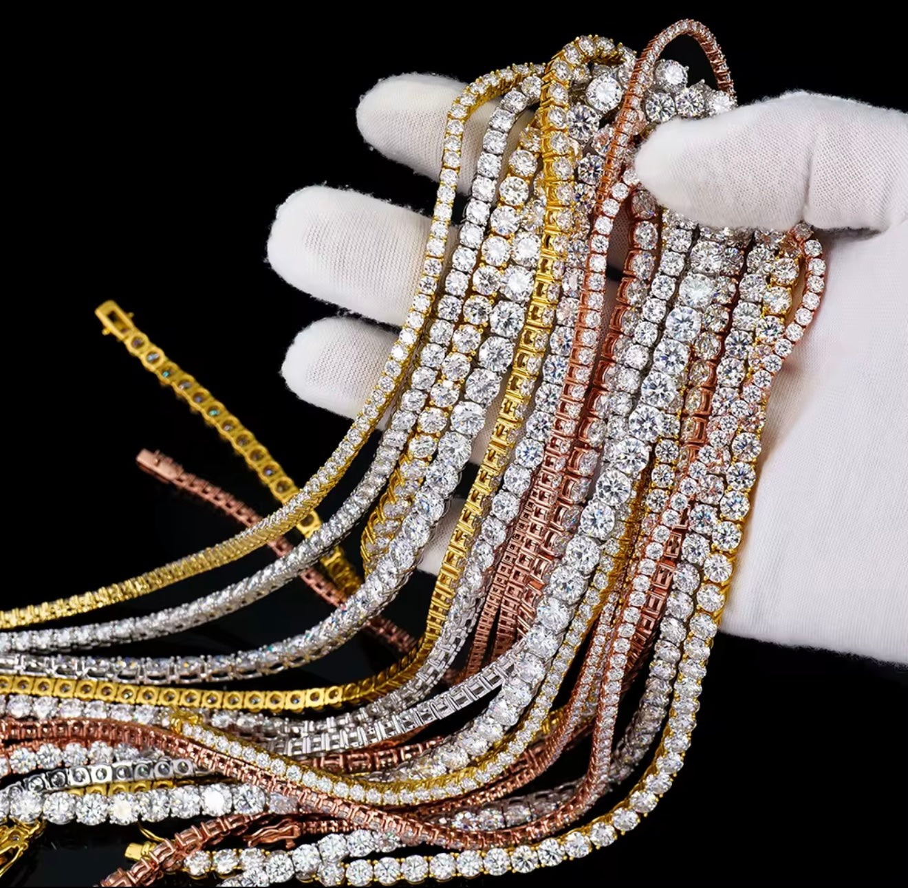 ICED OUT MOISSANITE TENNIS CHAIN - Nobel Jewelry gemischte Farben, Gold, Rosegold, Silber