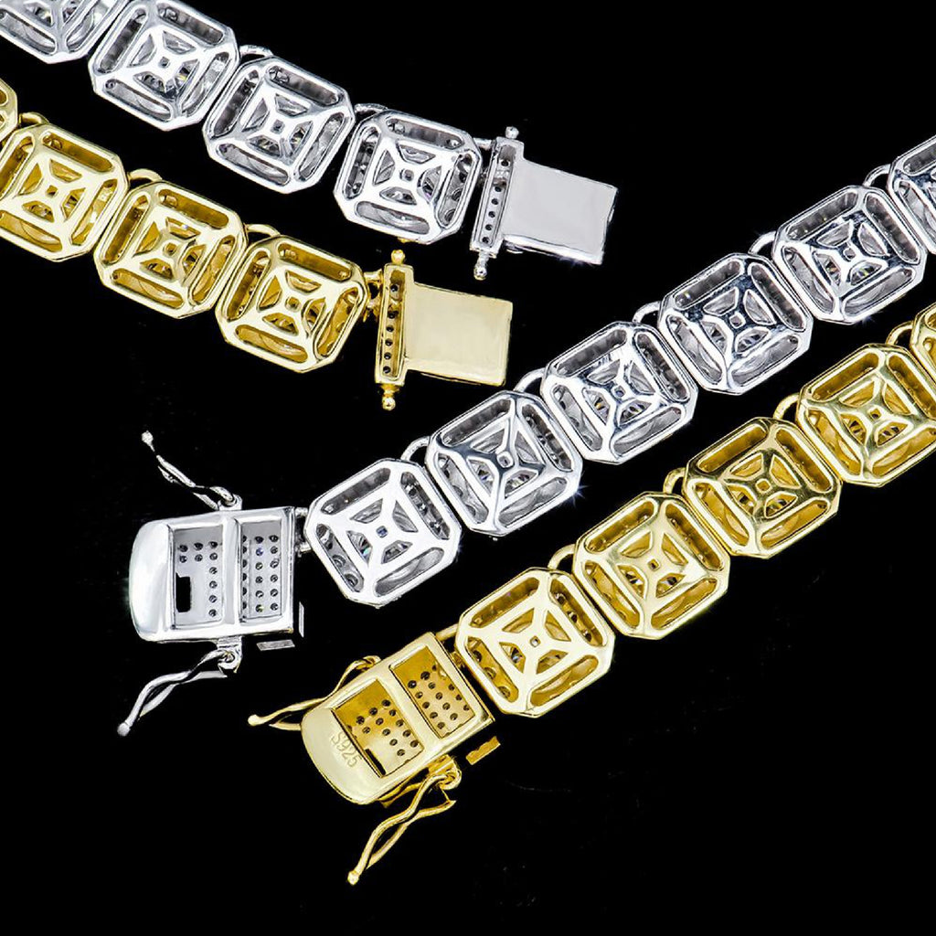 Rückseite: Moissanite Cuban Chain in Weißgold & Gelbgold – 925 Silber, Rhodium, Vergoldung NOBEL JEWELRY