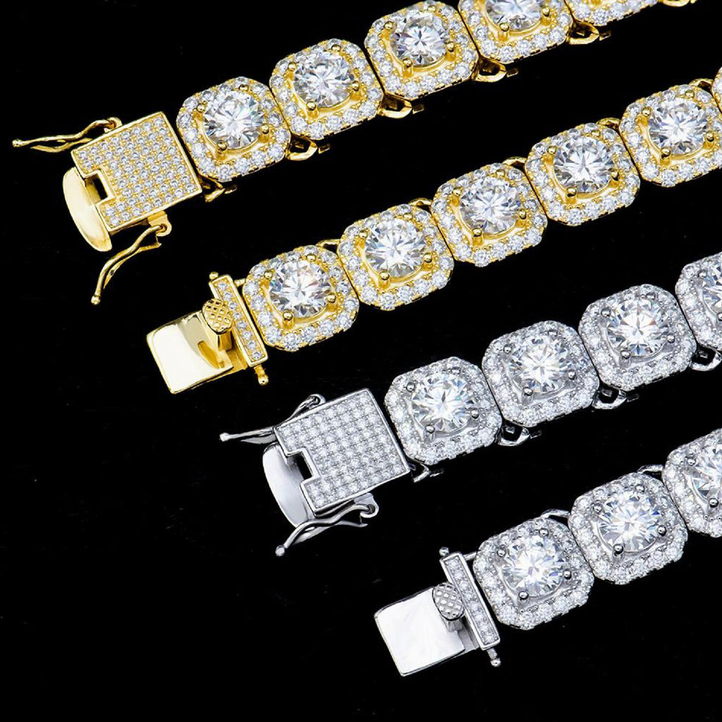 Farbvergleich: Moissanite Cuban Chain in Weißgold & Gelbgold – 925 Silber, Rhodium, Vergoldung NAHAUFNAHME