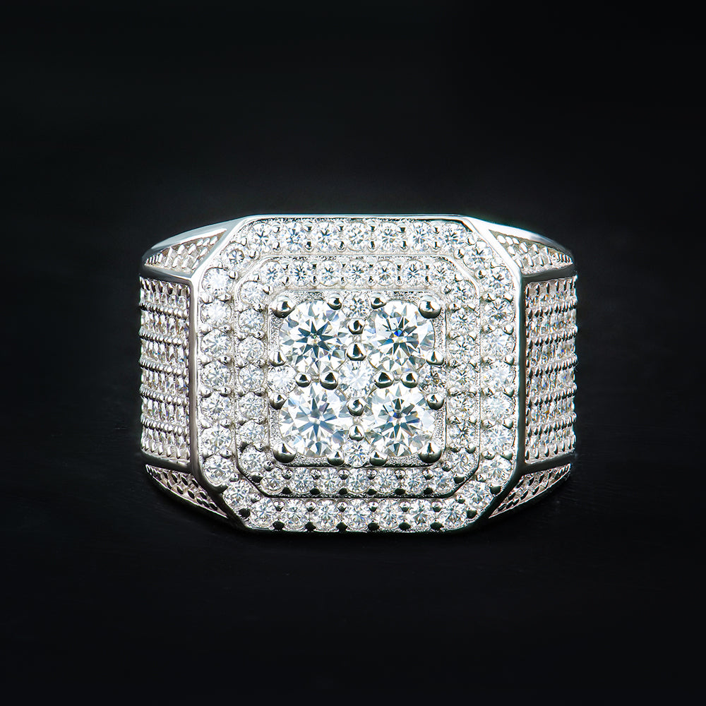 NOBEL Big Boss Ring aus 925 Sterling Silber mit Rhodium-Beschichtung, breite polierte Frontansicht.