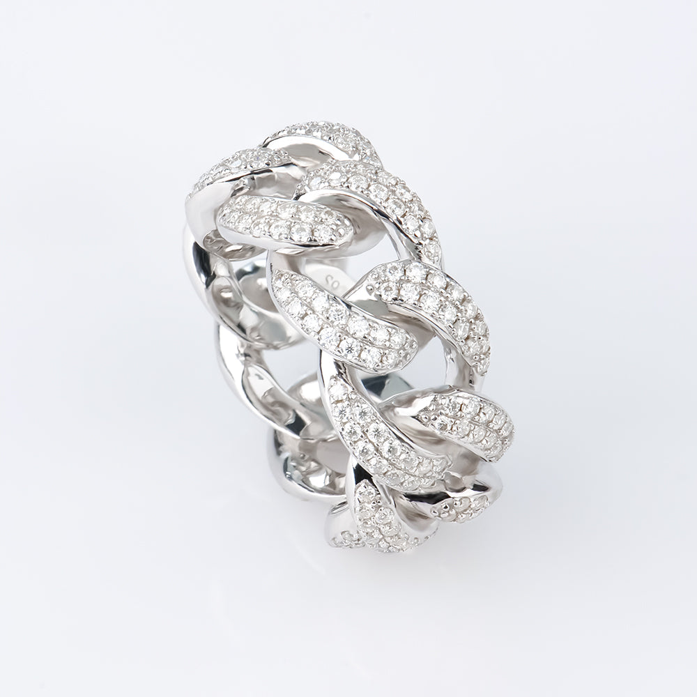 NOBEL Cuban Ring aus 925 Sterling Silber mit Rhodium-Beschichtung, massive Cuban-Glieder in Frontansicht.