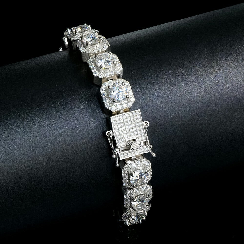 Iced Out Square Cuban Armband aus 925 Silber mit echten Moissanite-Steinen