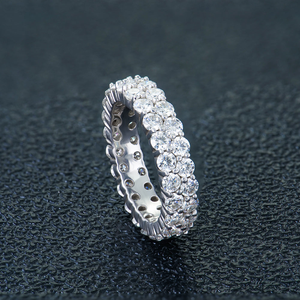 NOBEL Double Row Ring aus 925 Sterling Silber mit Rhodium-Beschichtung, zweireihige Frontansicht mit polierter Oberfläche