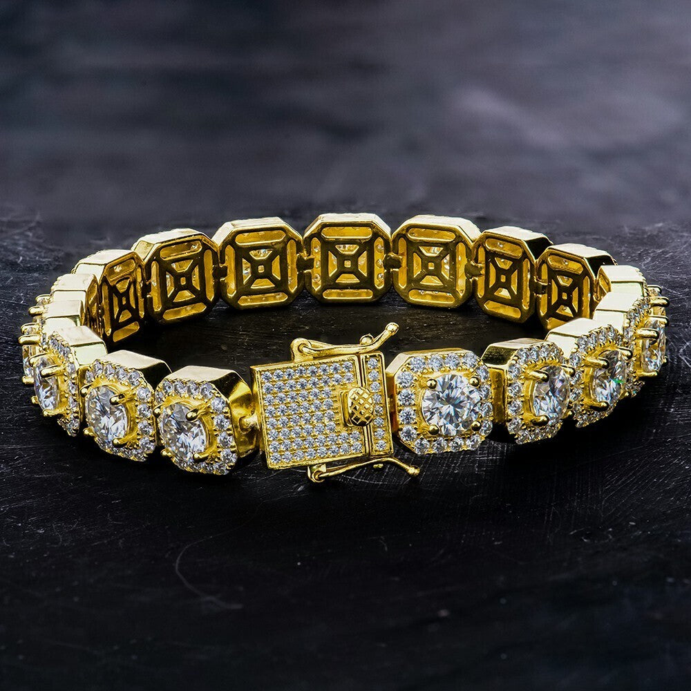 Glänzendes Iced Out Cuban Armband – Moissanite Steine, gold finish