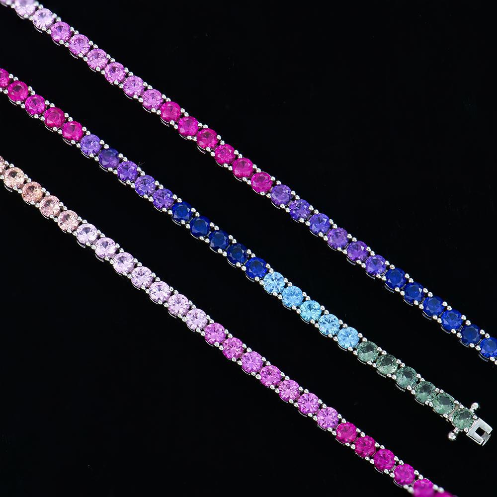 Detailansicht: VS1 Moissanite in Regenbogenfarben – Rainbow Armband mit Rhodium-Finish