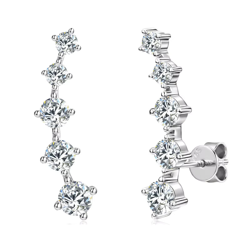 Cascade Glow Ohrringe mit Rhodium-Beschichtung aus 925 Silber und VS1–VVS Moissanite-Steinen – hypoallergen, wasserfest und brillant.