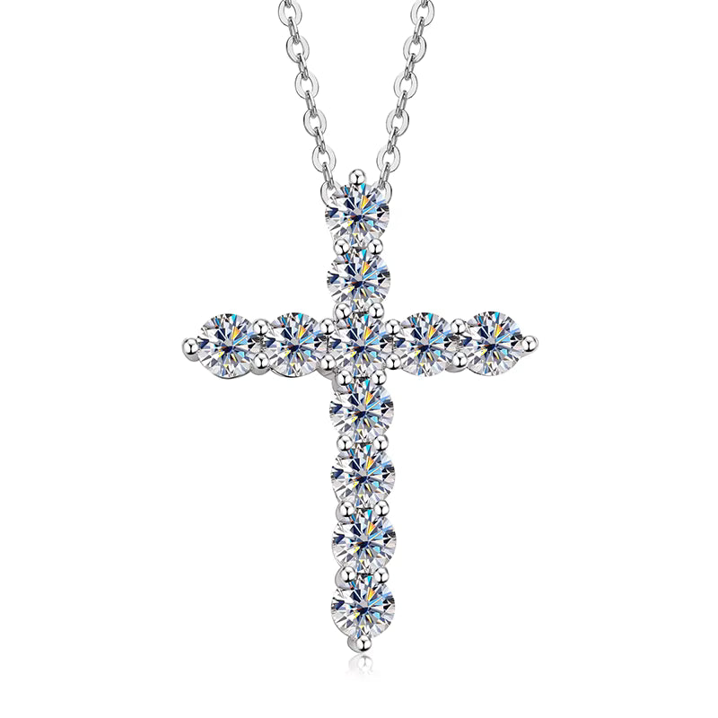 NOBEL Cross Kette in Rhodium – 925 Silber mit Kreuzanhänger aus VS1–VVS Moissanite-Steinen, rhodiniert, wasserfest und elegant glänzend.