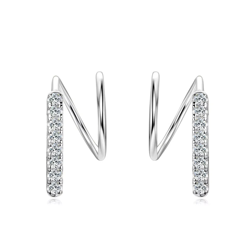 Flow Ohrringe mit Rhodium-Beschichtung aus 925 Silber und VS1–VVS Moissanite-Steinen – wasserfest, hypoallergen und diamantähnlich glänzend.