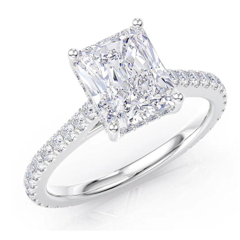 Radiant Promise Ring von NOBEL Jewelry aus 925 Silber mit rechteckigem VS1–VVS Moissanite im Radiant Cut – rhodiniert, wasserfest und brillant glänzend.