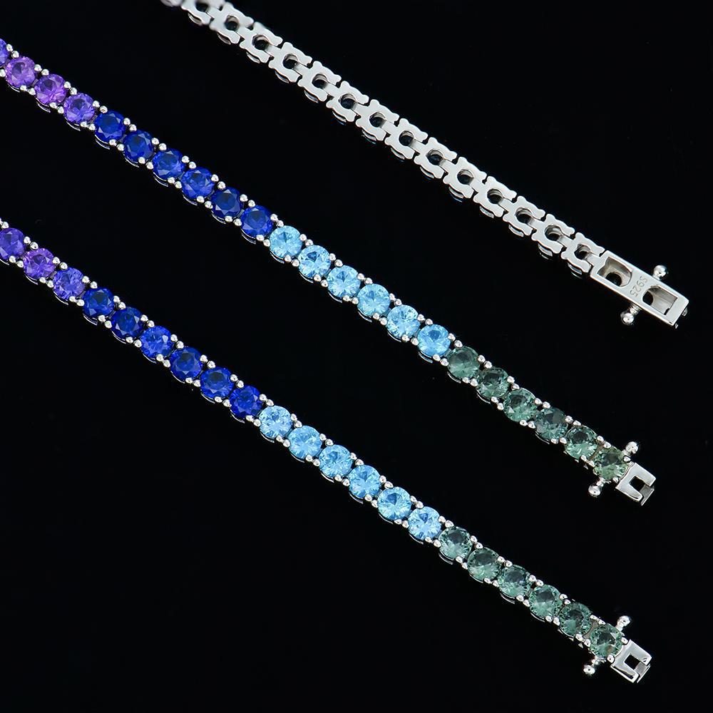 FRONT UND RÜCKSEITE: VS1 Moissanite in Regenbogenfarben – Rainbow Armband mit Rhodium-Finish