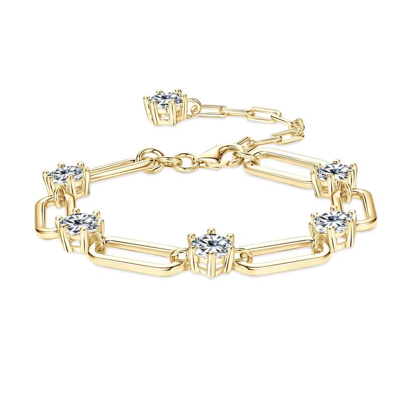 NOBEL - Royal Six Armband in Gelbgold mit sechs Moissanite-Steinen – luxuriöses 925 Silber, rhodiniert, funkelnd wie Diamanten.