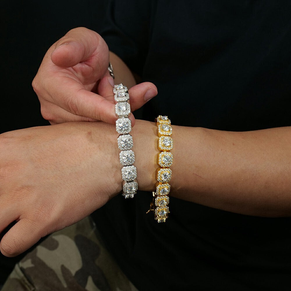 Goldenes und Rhodium square Cuban Armband mit getesteten Moissanite-Steinen von NOBEL Jewelry